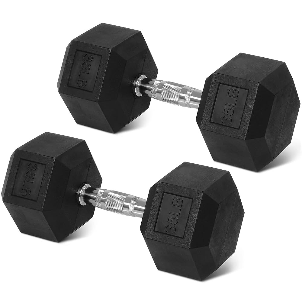 Rubber Encased Hex Weights Dumbbells Set of 5 – 50 lb Pair | Cast Iron Hand Weights with Anti-S... | Amazon (US)