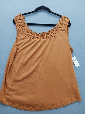 Maeve by Anthropologie Women's Tank Size XL Camel Brown Smocked Boho Golf | eBay US