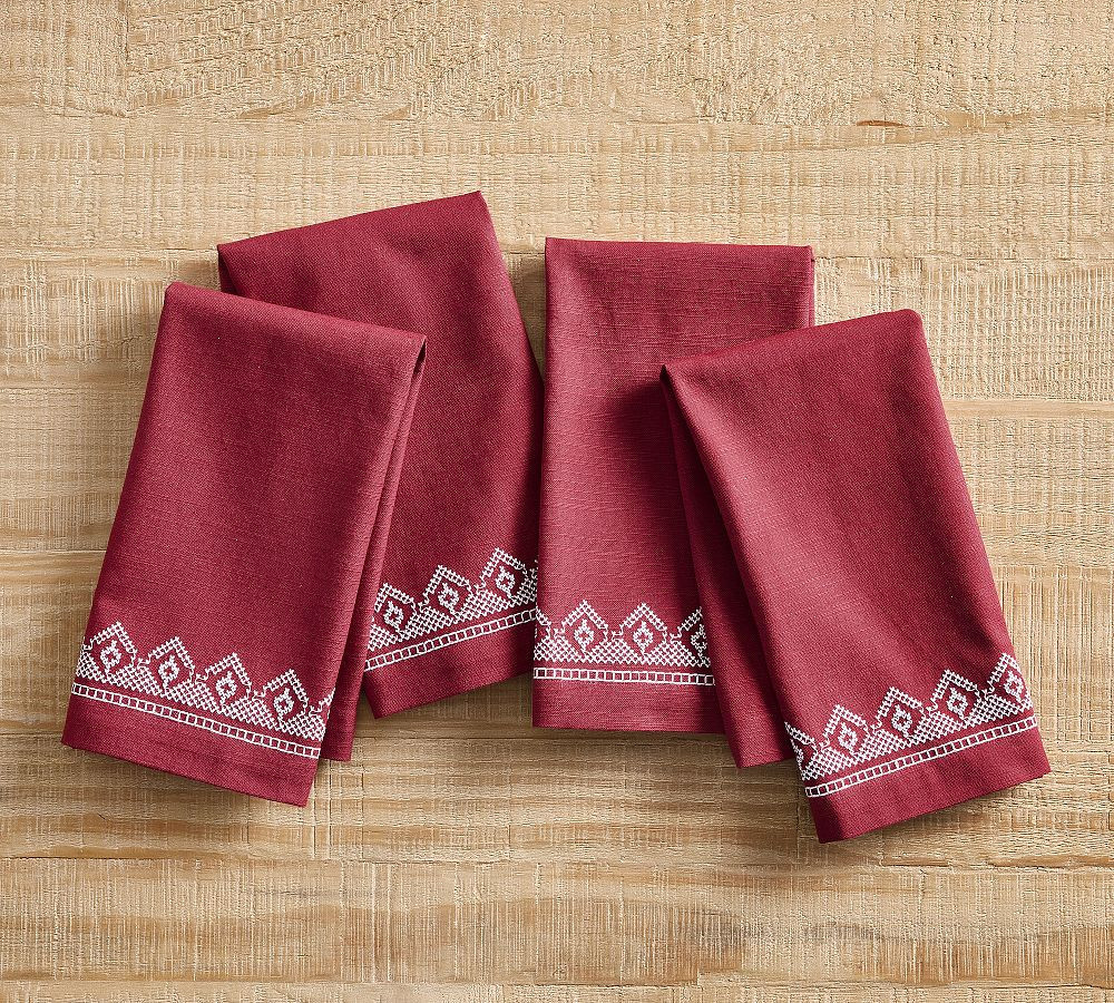 Fair Isle Embroidered Napkins, Set of 4 - Red | Pottery Barn (US)