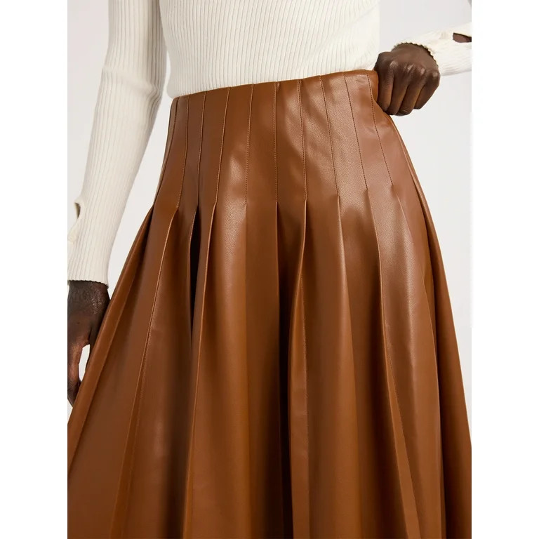 Scoop Women’s Ultimate Faux Leather Pleated Midi Skirt, Sizes XS-XXL | Walmart (US)
