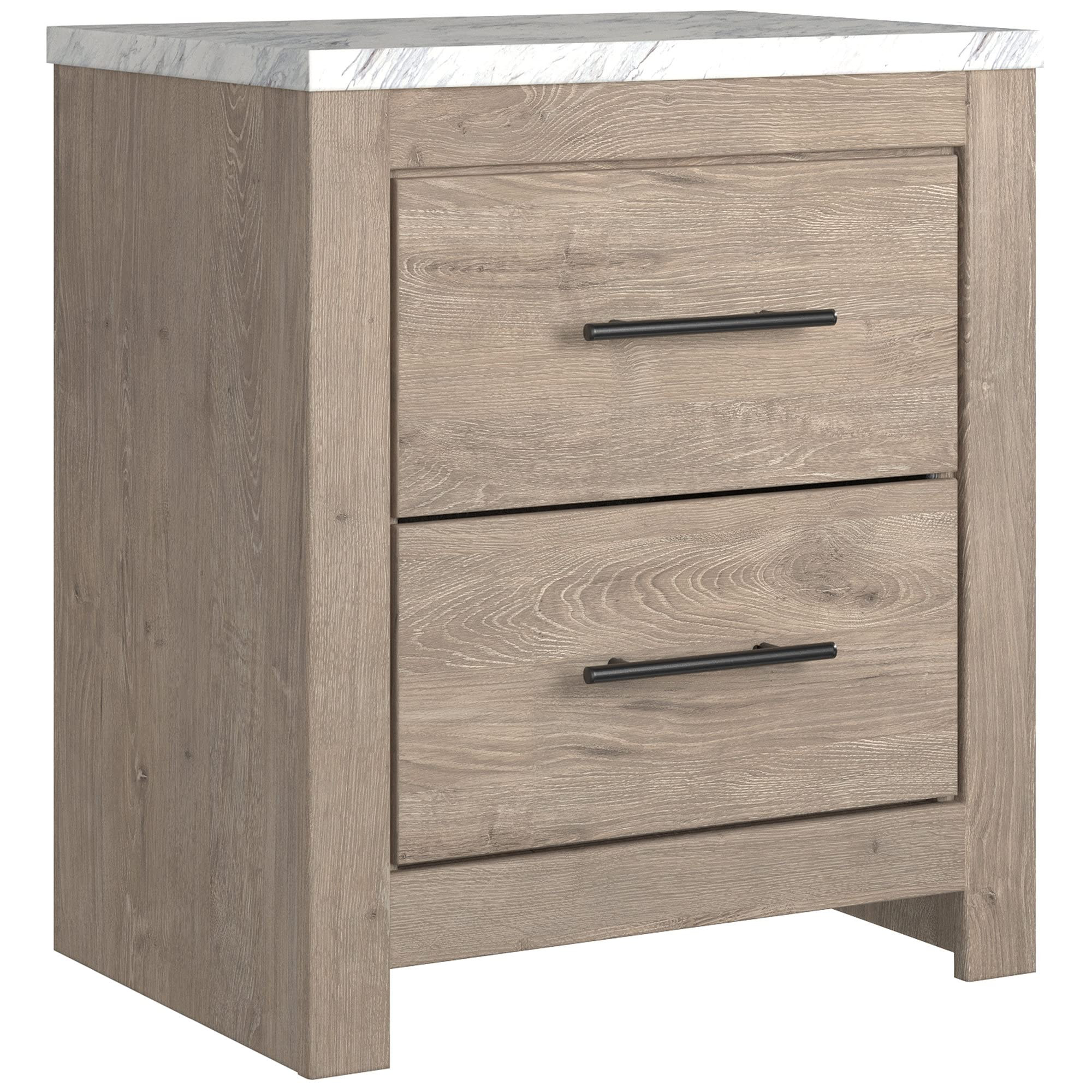 Signature Design by Ashley Senniberg Modern 2 Drawer Nightstand with Faux Marble Top, Light Brown & White | Amazon (US)