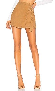 Understated Leather Suede Mini Wrap Skirt in Tan from Revolve.com | Revolve Clothing (Global)