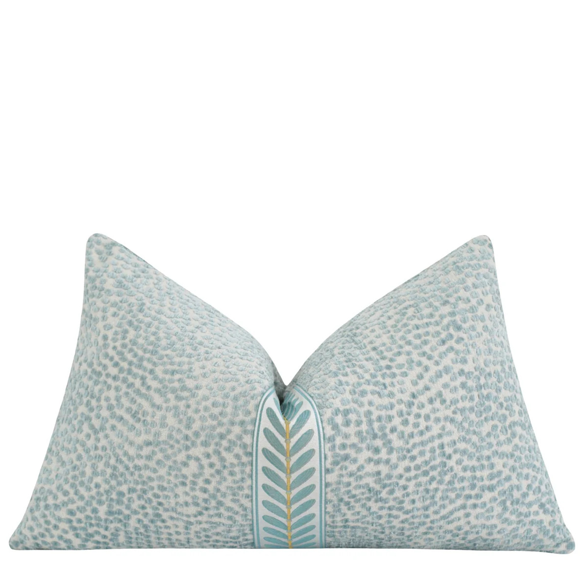 Mist Dotted Chenille Blue Leaf Trim Pillow | Land of Pillows