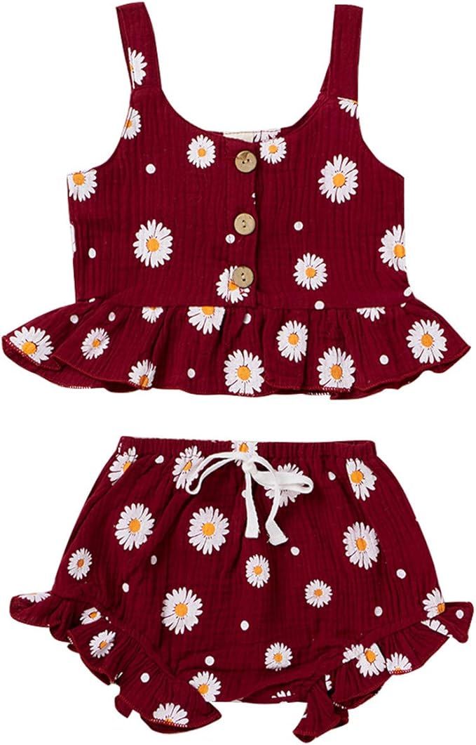 Infant Toddler Baby Girl Summer Clothes Daisy Floral Ruffle Sleeveless Tank Shirt Halter Crop Top... | Amazon (US)