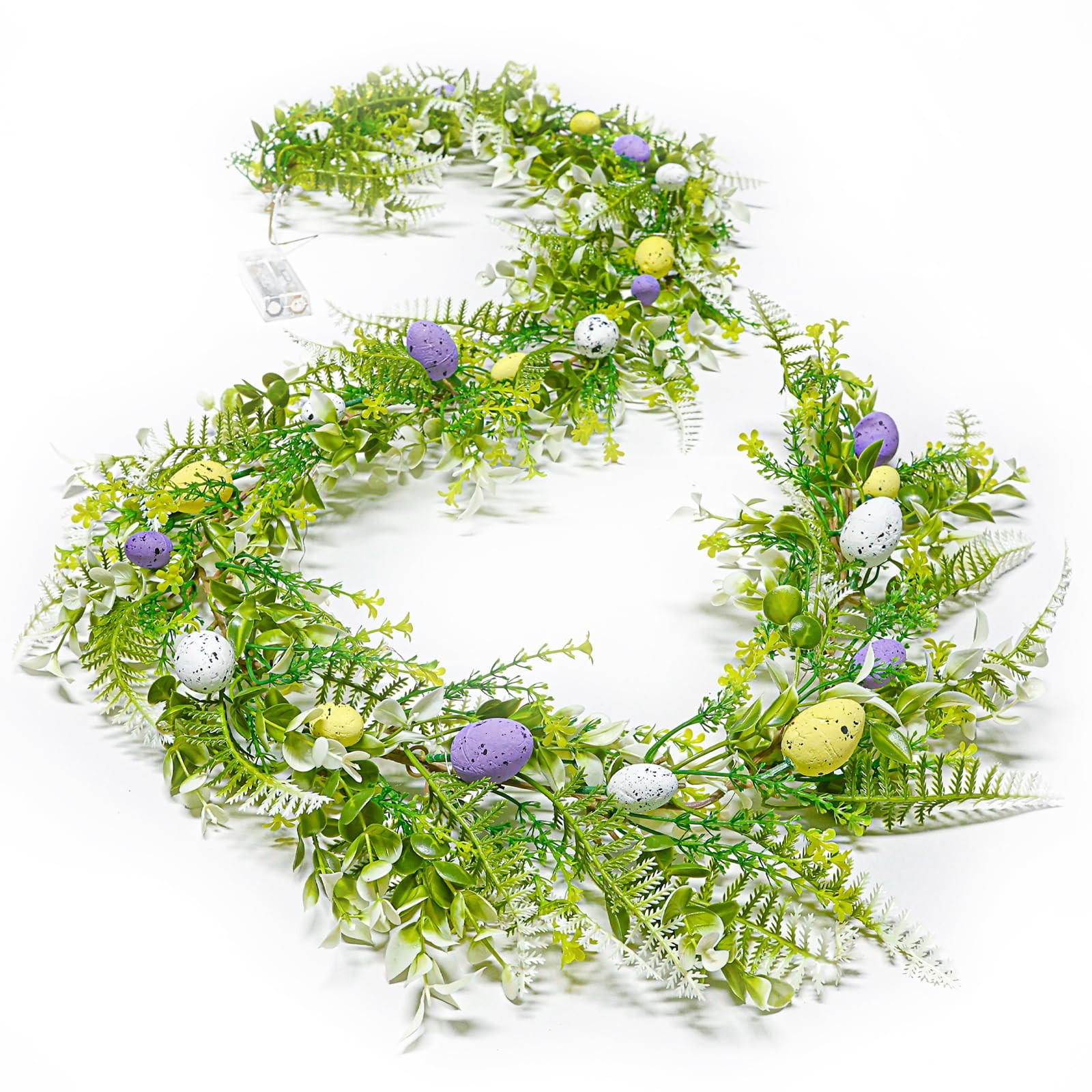 6.2 FT Easter Egg Garland, Artificial Artificial Garlands with Egg Spring Floral Rattan LED Light... | Amazon (US)