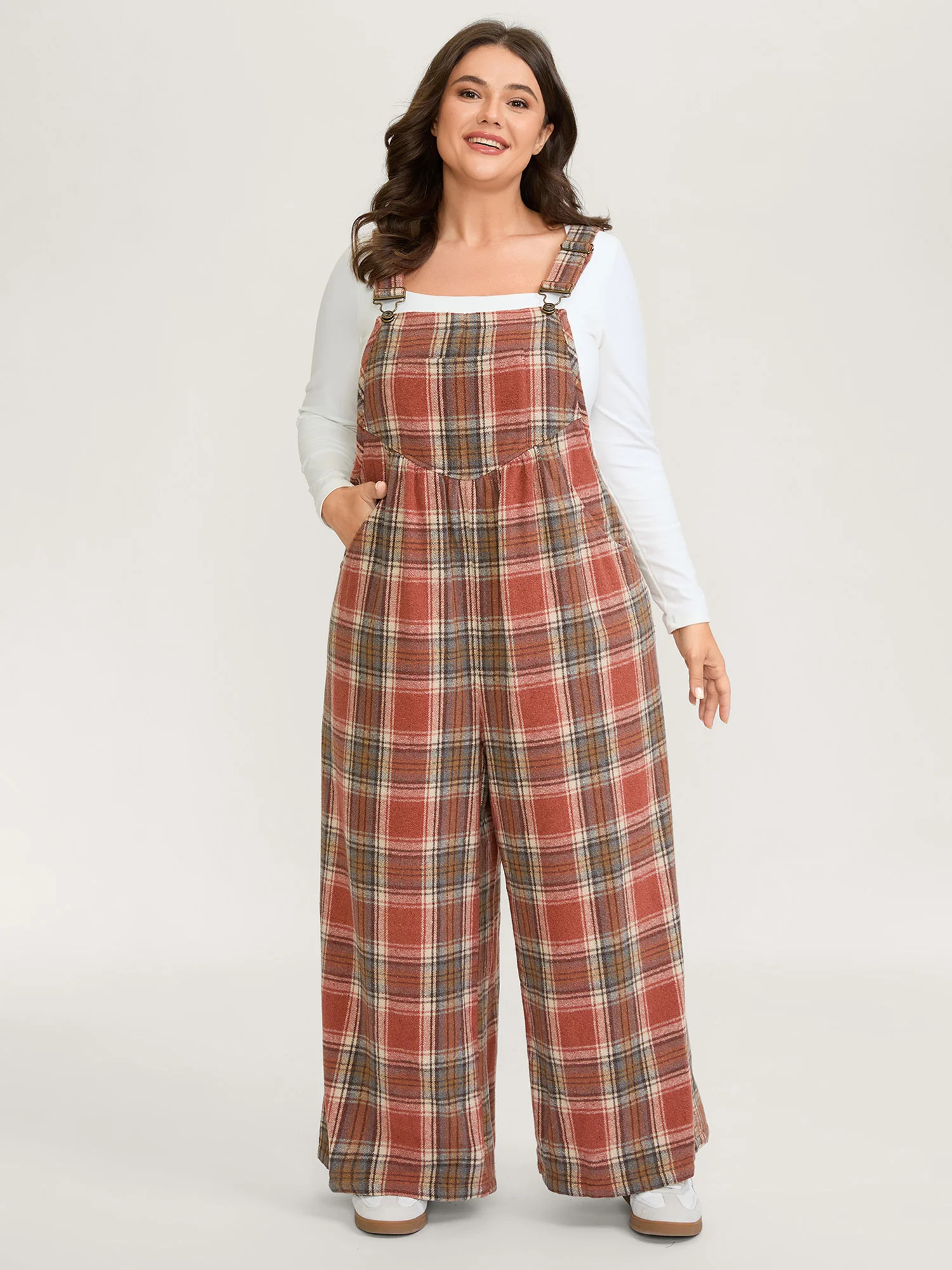 Plaid Flannel Overall Wide-Leg Jumpsuit | Bloomchic