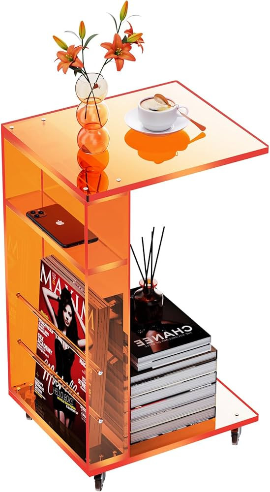 Clear Acrylic Side Table on Lockable Wheels, C Shaped End Table for Sofa, Small Coffee Tables for... | Amazon (US)