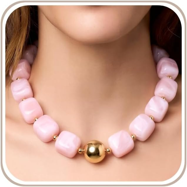 Chunky Necklaces for Women, Trendy Faux Stone Square Acrylic Resin Beaded Statement Choker Neckla... | Amazon (US)
