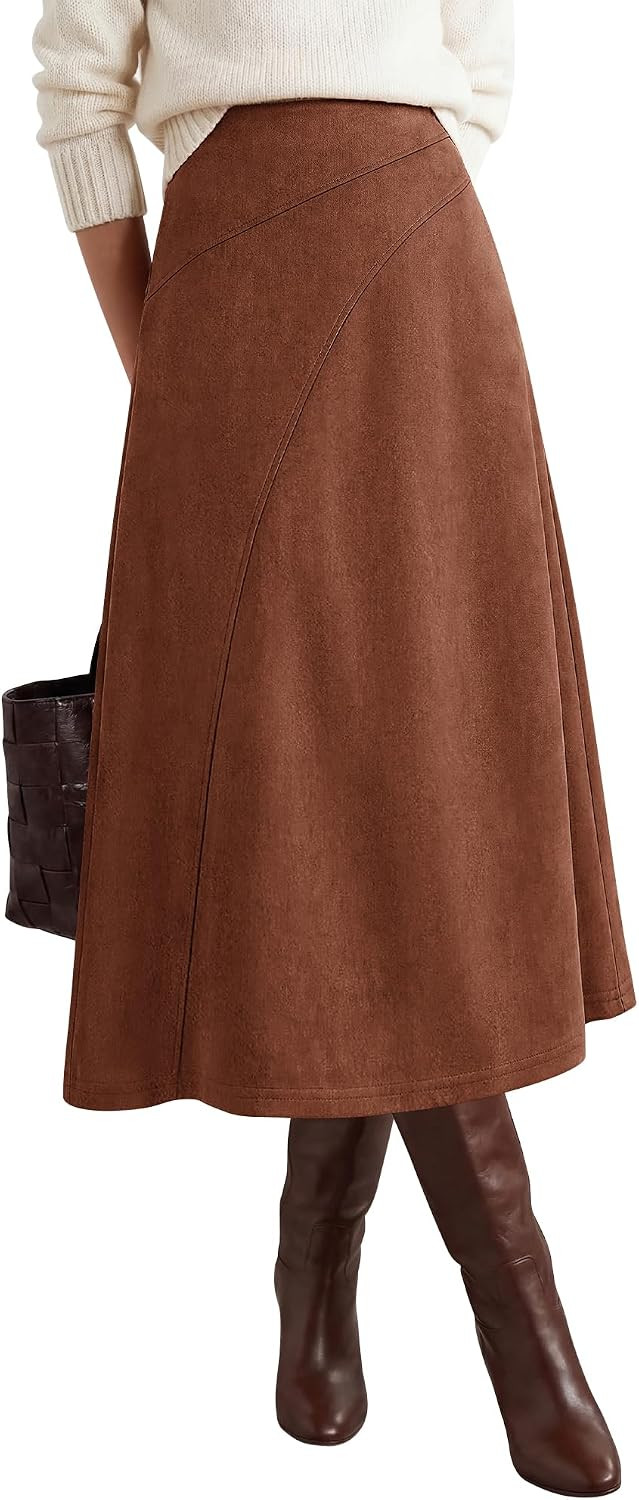 BTFBM Women Faux Suede Midi Long Skirt Fall Fashion 2026 | Amazon (US)