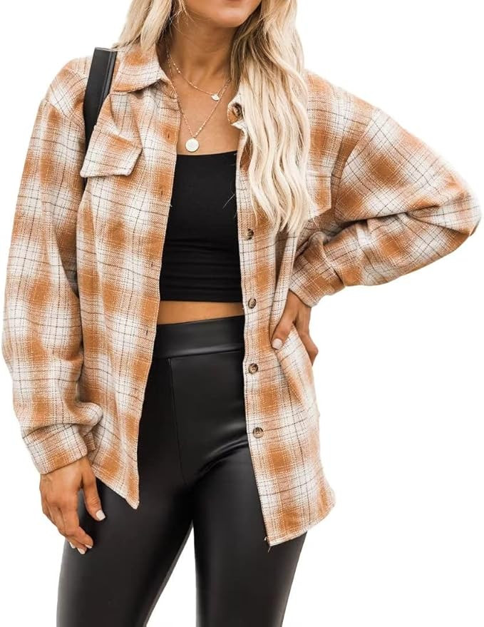 Lacozy Womens Buffalo Plaid Flannel Shirt Long Sleeve Collar Button Down Blouses Tops | Amazon (US)