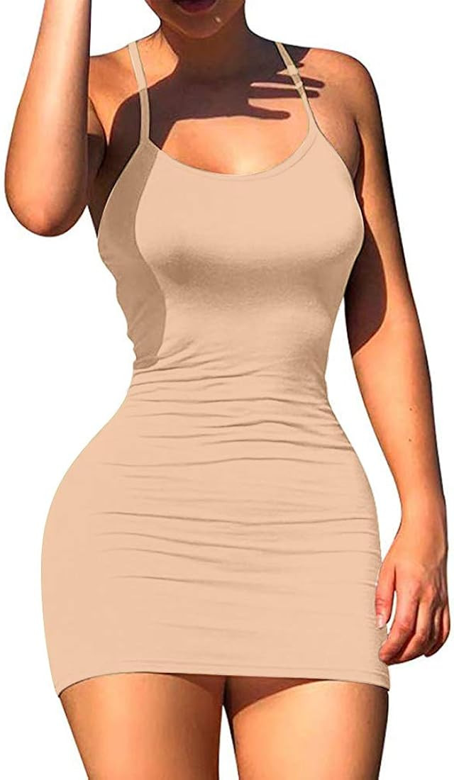 LCNBA Sexy Spaghetti Strap Tank Dress Basic Backless Bodycon Club Party Mini Dress | Amazon (US)