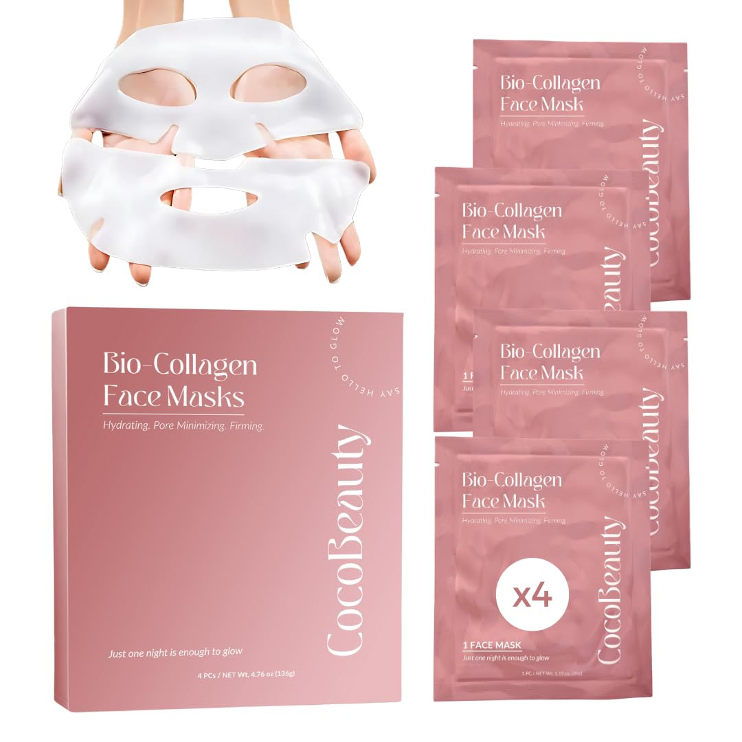 Bio Collagen Face Mask – Hydrating & Anti-Aging Korean Collagen Sheet Masks, Deep Hydration, Smooths Fine Lines, Overnight Face Mask for Radiant Skin (4 pcs) | Amazon (US)