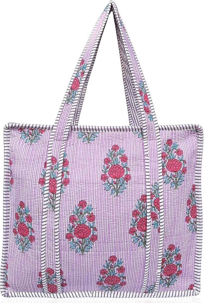 100% Cotton Quilted Tote Bag 18x16– Large Zipper Beach Bag & Travel Bag Purse Reusable Grocery ... | Amazon (US)