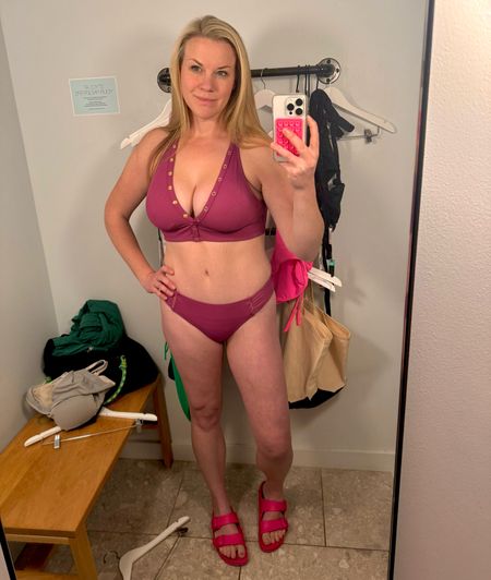 Love the snap details on this suit. I've never seen that before and the color was something I normally wouldn't pick out either. Also, it was super comfy. 

#LTKmidsize #LTKswim #LTKSeasonal