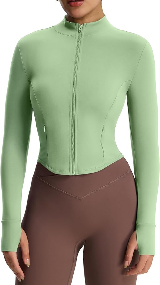 Aoxjox Women's Geo Full Zip Velura Jacket Workout Buttery Soft PlushFlex\u2122 Long Sleeve Thumbh... | Amazon (US)