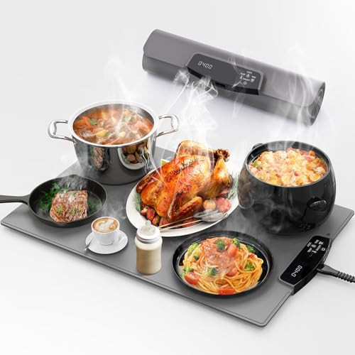 Food Warming Mat, FZF Electric Warming Tray with 9 Adjustable Temperature Level, Safety Child Lock and 2-12H Auto-Off Timer, Silicone Food Warming Mat for Countertop, Parties, Gatherings, Everyday Use | Amazon (US)
