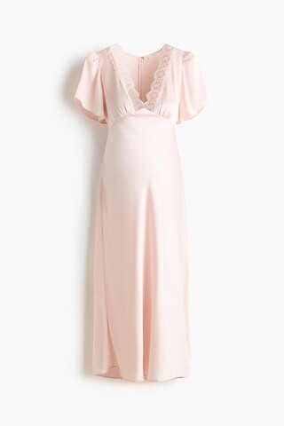 H & M - MAMA Lace-Trimmed Satin Dress - Powder Pink | H&M (US + CA)