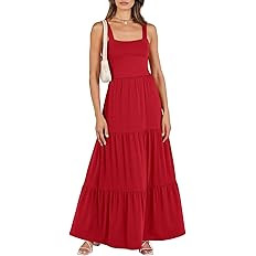 ANRABESS Women's Summer Casual Long Maxi Beach Vacation Dresses Sleeveless Square Neck Flowy Tier... | Amazon (US)