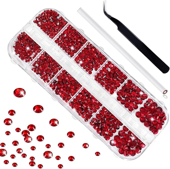 1440 Pièces Rouges Nail Art, 6 Tailles Gems à Dos Plat Rond Cristal Strass, Avec Pince à Epile... | Amazon (FR)