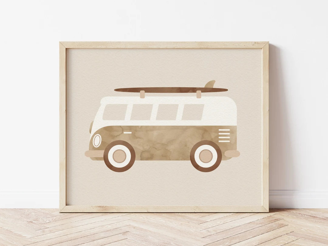 Vehicles Artwork for Kids Room Digital Prints for Playroom VW Bus Custom Name Art Neutral Nursery... | Etsy (US)