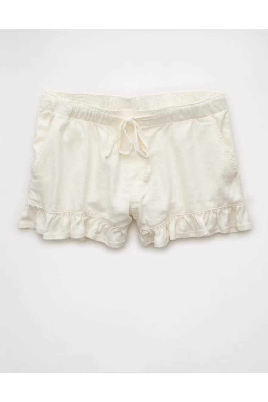 AE Stretch Linen-Blend Ruffle Short Women's Raw White S | American Eagle Outfitters (US & CA)