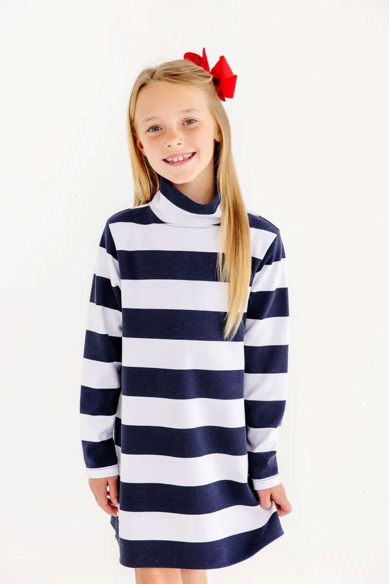 Prepletic™ Finley Funnel Dress - Nantucket Navy Rugby Stripe | The Beaufort Bonnet Company