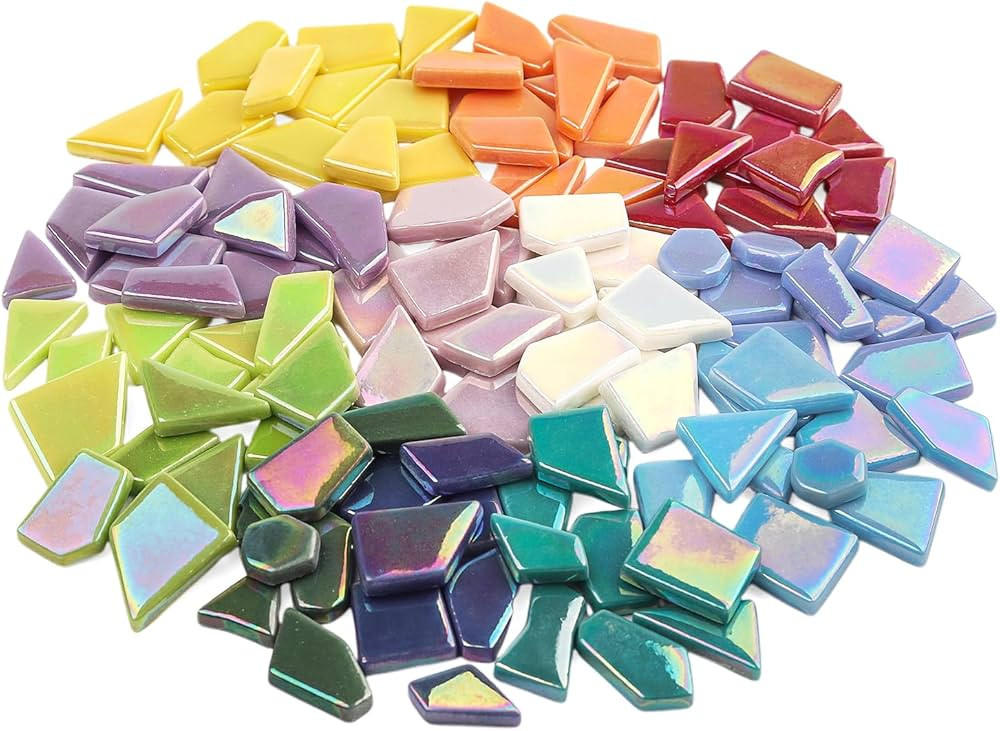 Youway Style Iridescent Glass Mosaic Tiles for Crafts Bulk,200g Broken Mosaic Glass Pieces for Ga... | Amazon (US)