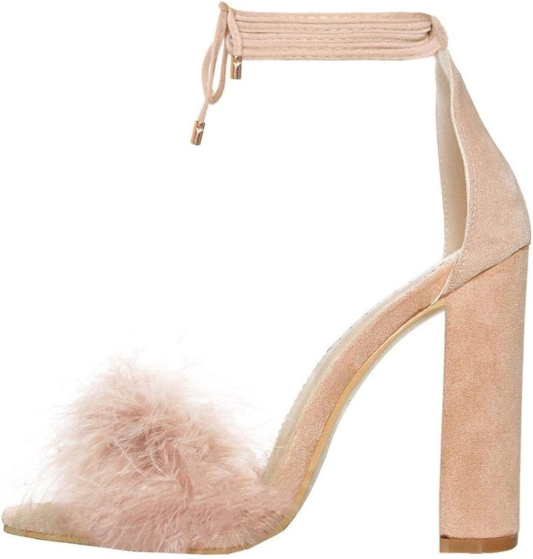 Richealnana Women's Fluffy Marabou Feather Heeled Sandals | Amazon (US)
