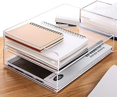 Paper Organizer Tray, Clear Acrylic Desk Organizers and Accessories, Stackable Classroom File Sto... | Amazon (US)