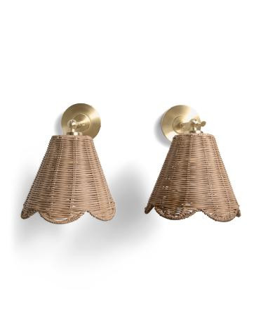 2pk 13.3in rechargeable rattan scalloped shade wall sconces | TJ Maxx