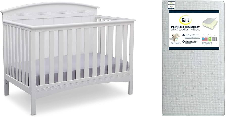 Delta Children Archer 4-in-1 Crib, Bianca + Serta Perfect Slumber Dual Sided Recycled Fiber Core ... | Amazon (US)