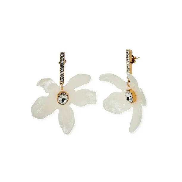 Scoop Women’s 14K Gold Flash-Plated Crystal White Resin Flower Earrings - Walmart.com | Walmart (US)