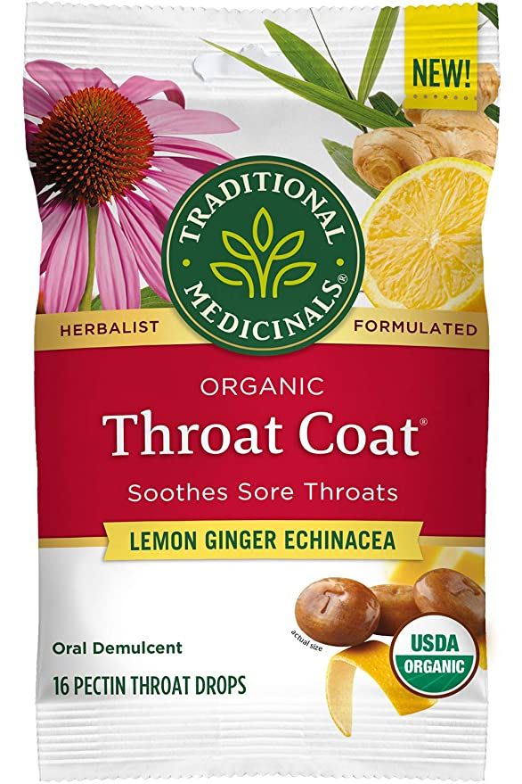 Traditional Medicinals Throat Coat Organic Pectin Throat Drops, Lemon Ginger Echinacea, Soothes S... | Amazon (US)
