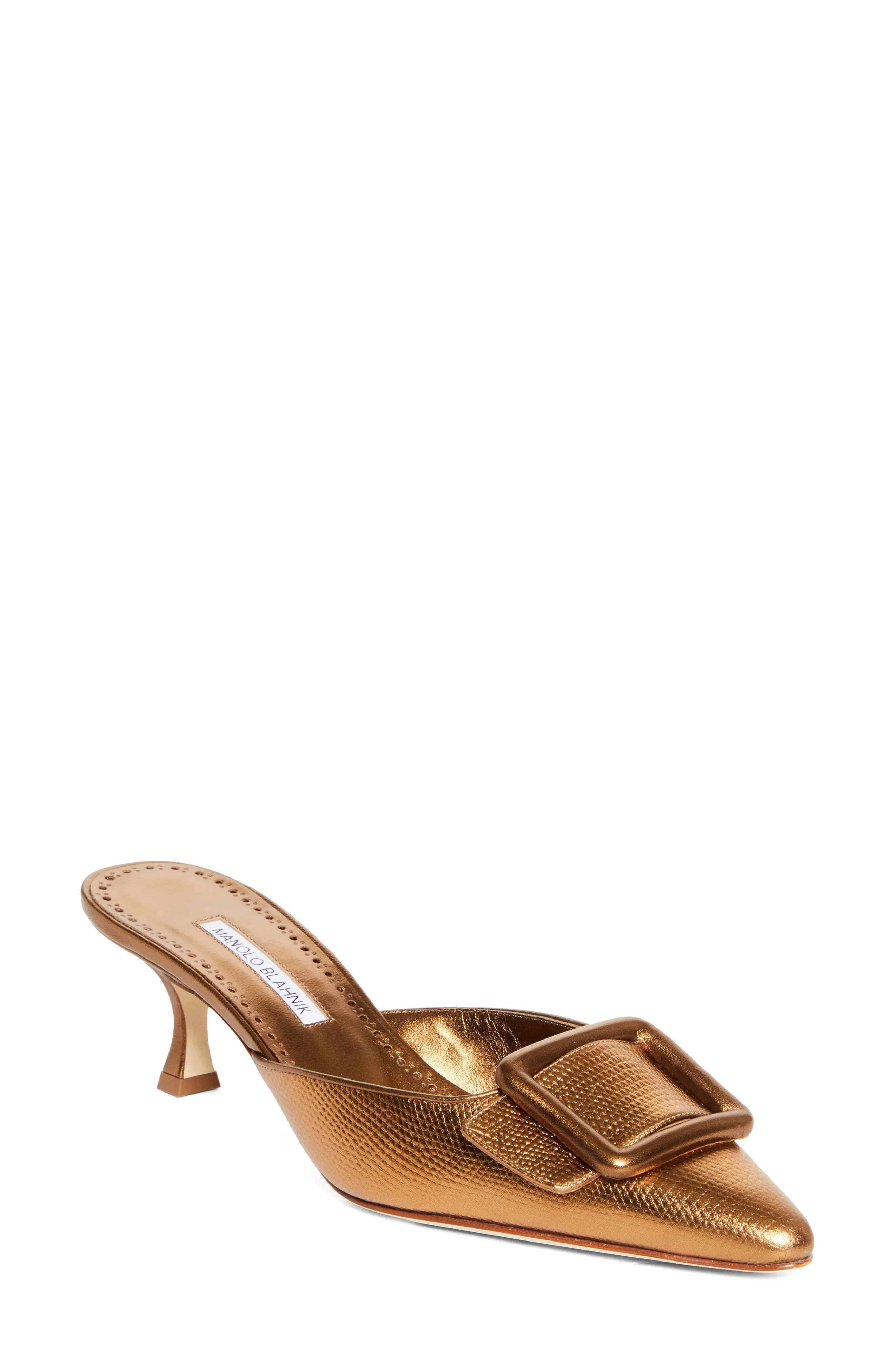 Maysale Buckle Lizard Embossed Metallic Pointed Toe Kitten Heel Mule (Women) | Nordstrom | Nordstrom