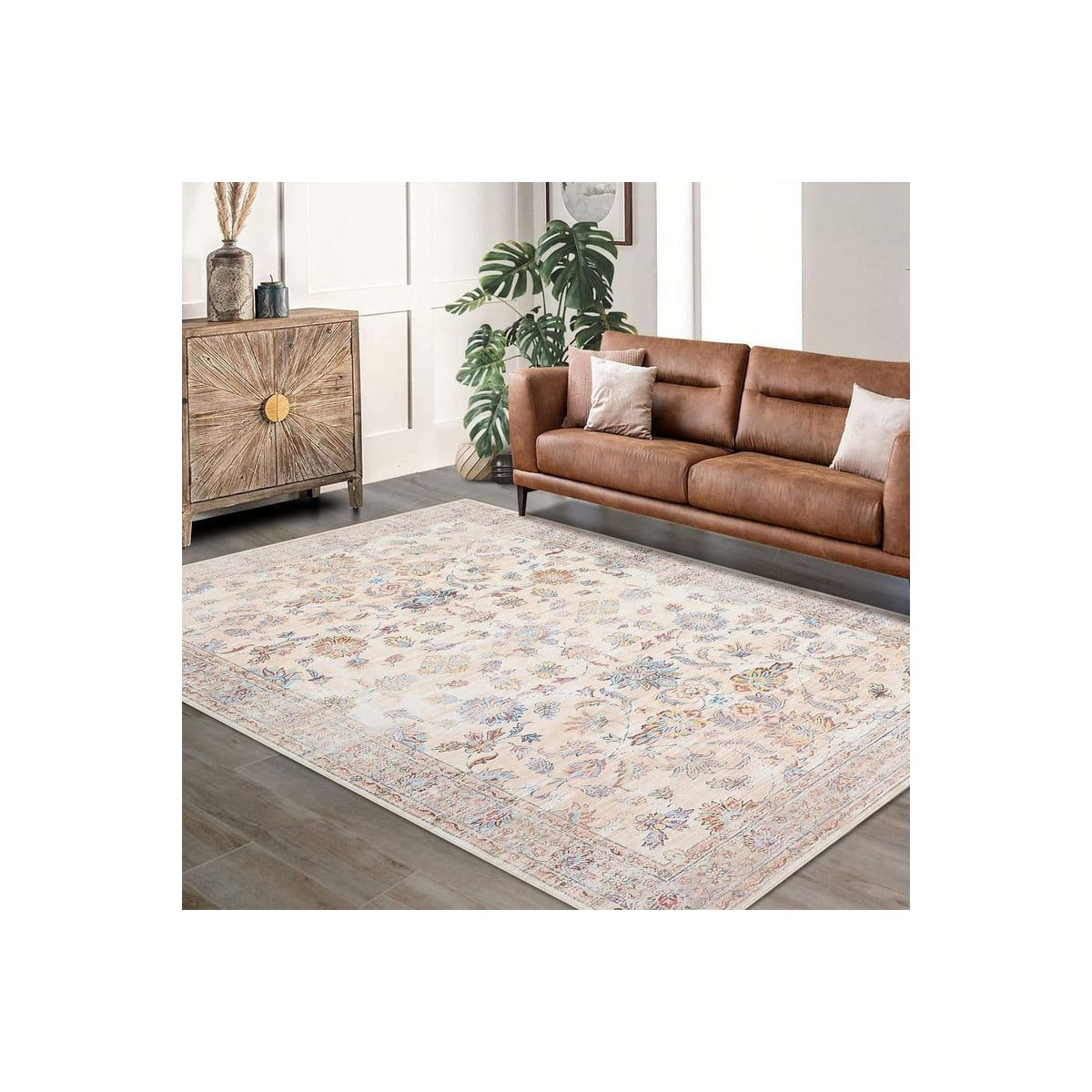coucheta 8x10 Washable Area Rug, Vintage Distressed Floral Floor Carpet, Non Slip, Non Shedding, ... | Target