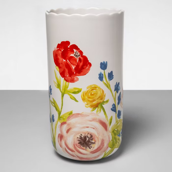 13.3" x 6.7" Painted Stoneware Floral Vase White - Opalhouse™ | Target