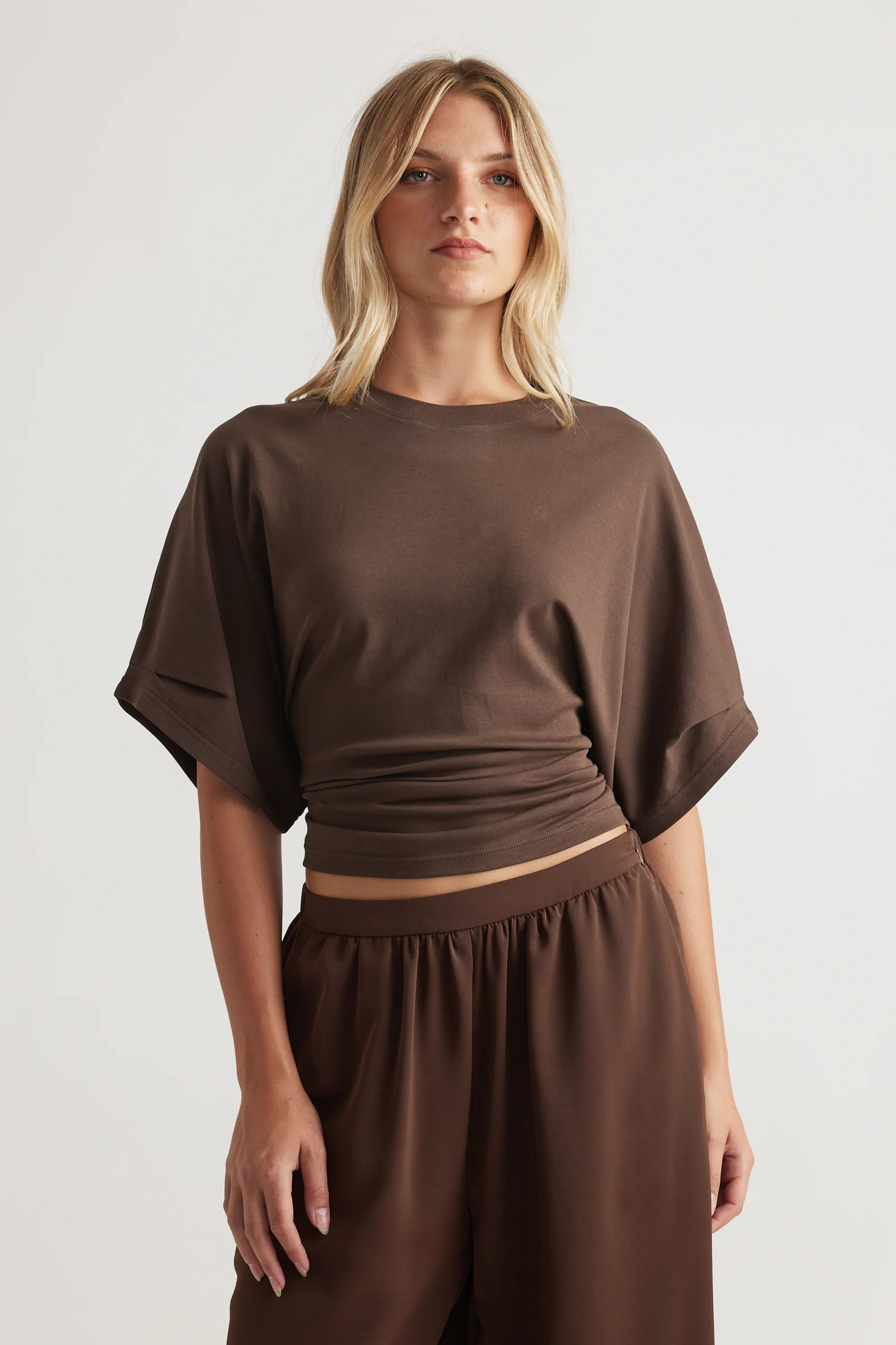 Leah Tie Back Tee - Coffee Brown | DECJUBA