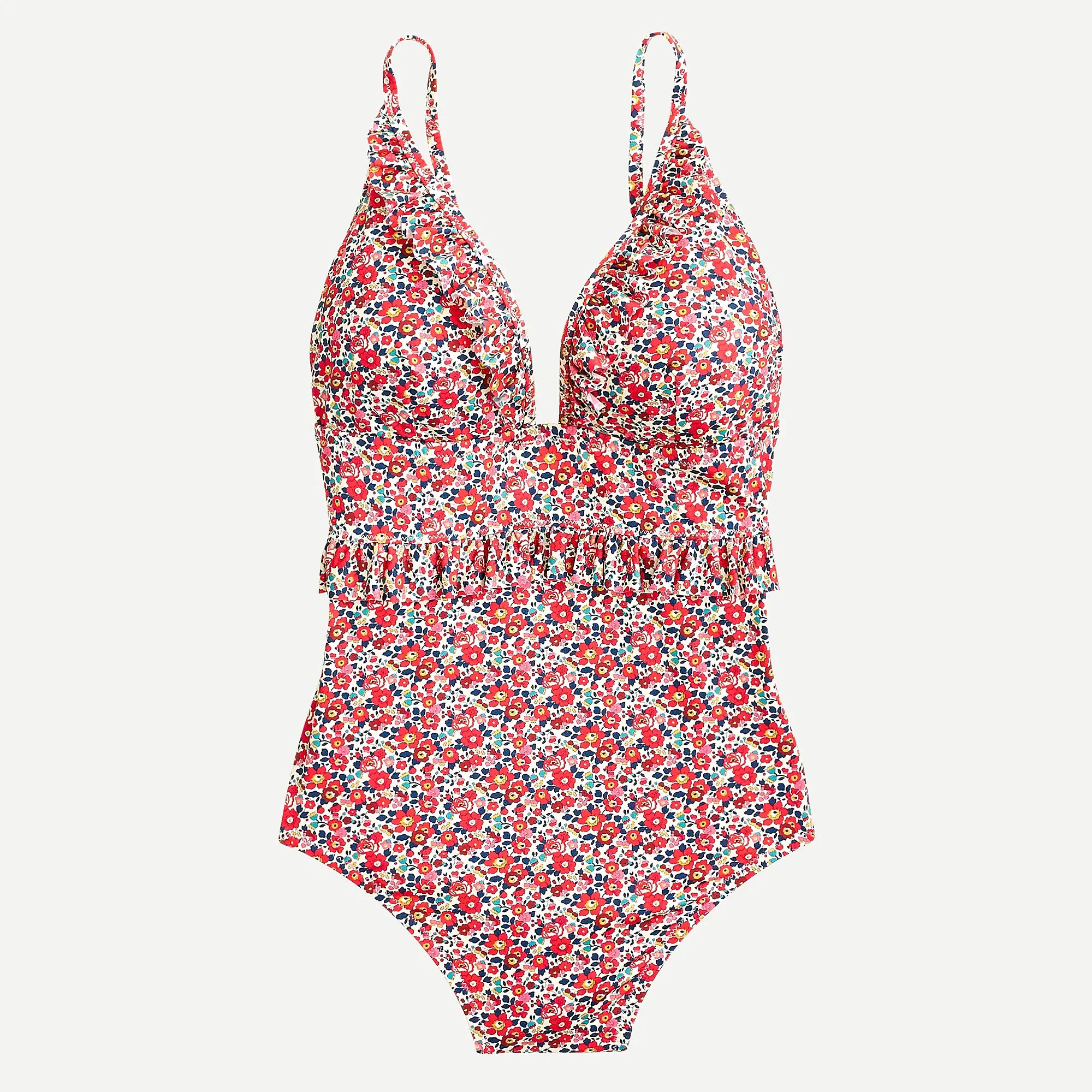 Ruffle deep-V one-piece swimsuit in Liberty® Betsy Ann floral | J.Crew US