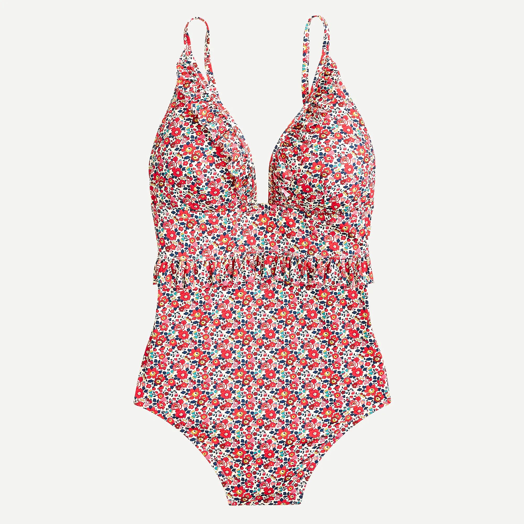 Ruffle deep-V one-piece swimsuit in Liberty® Betsy Ann floral | J. Crew US