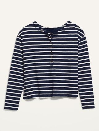 Loose Mariner-Stripe Long-Sleeve Henley T-Shirt for Women | Old Navy (US)