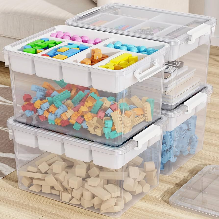 160Qt Large Stackable Storage Bins with Lids & Trays, Clear Plastic Latching Boxes Organizers wit... | Amazon (US)