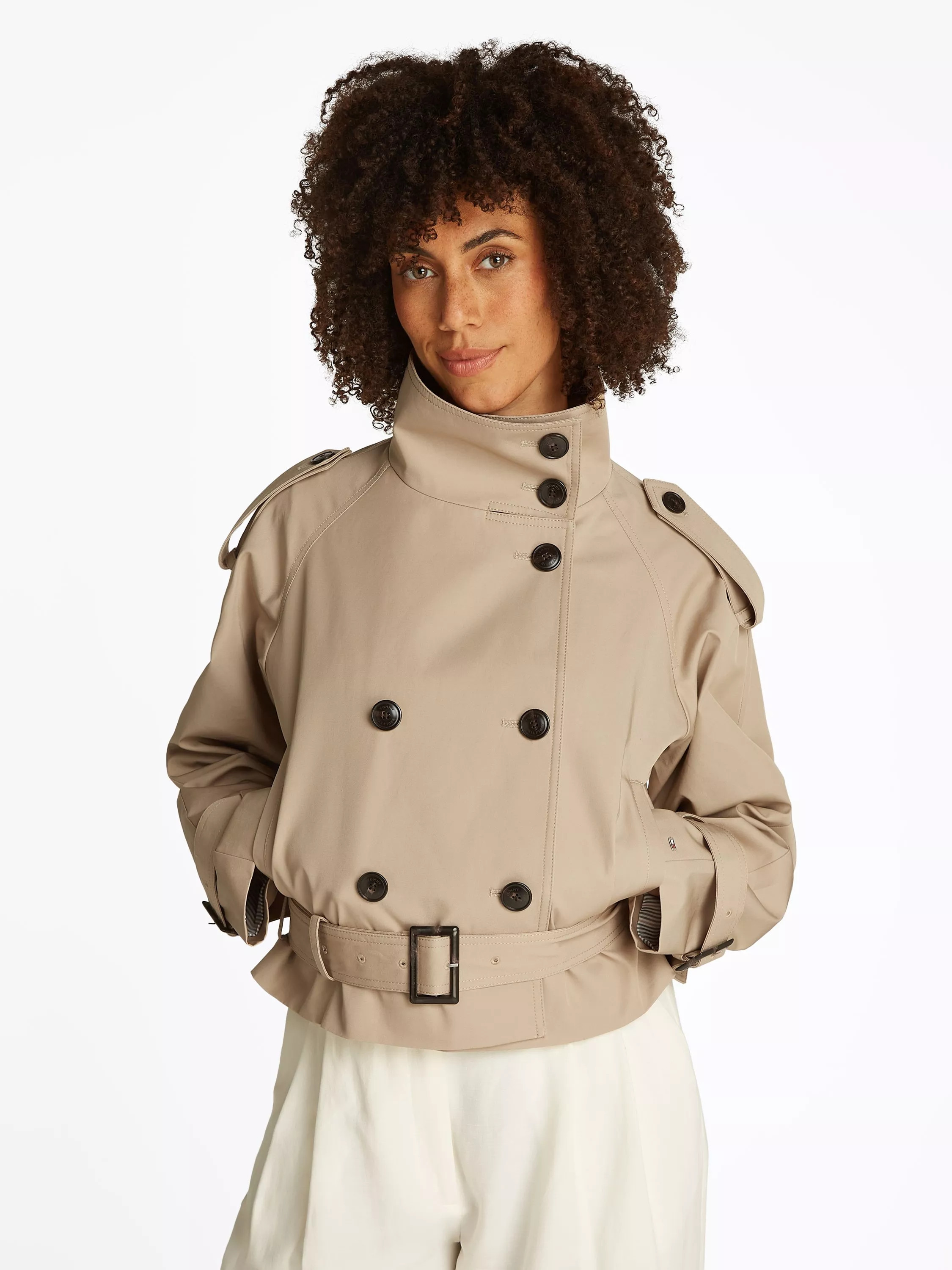 Tommy Hilfiger Pure Organic Cotton Cropped Trench Jacket, Beige | John Lewis (UK)