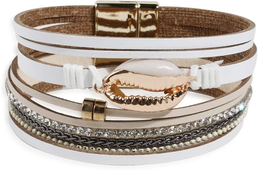 Artilady Leather Wrap Bracelet for Women - Handmade Clasp Bangle Bracelet with Pearl Druzy Crysta... | Amazon (US)