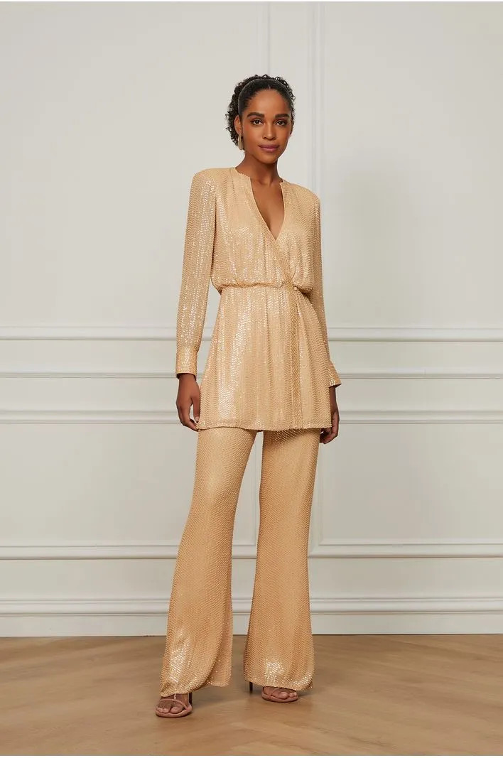 Vestido De Paetê Curto Bege Manga Longa | Animale (BR)