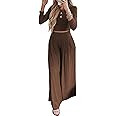 BTFBM Women's Two Piece Lounge Set Long Sleeve Bodycon Ribbed Knit Crop Top Loose Wide Leg Pant C... | Amazon (US)
