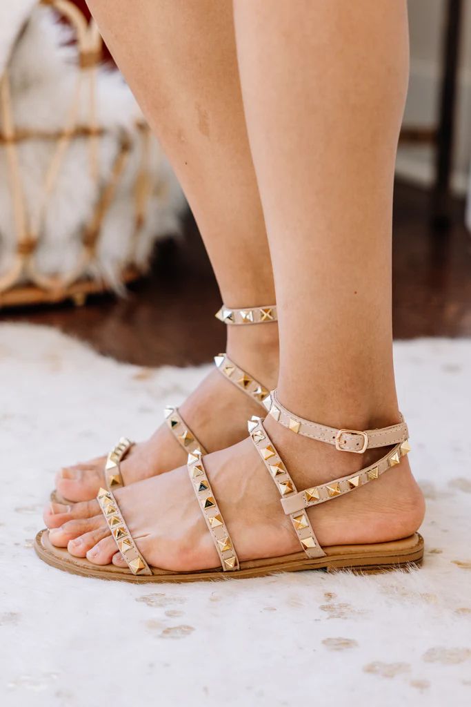 Look Sharp Taupe Brown Studded Sandals | The Mint Julep Boutique