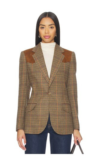 Polo Ralph Lauren Suede-trim Plaid Wool Blazer in Olive. - size 4 | Revolve Clothing (Global)