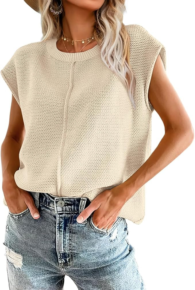 OFEEFAN Sweater Vest for Women Cap Sleeve Tops Knit Lightweight Sweaters XS-XL | Amazon (US)