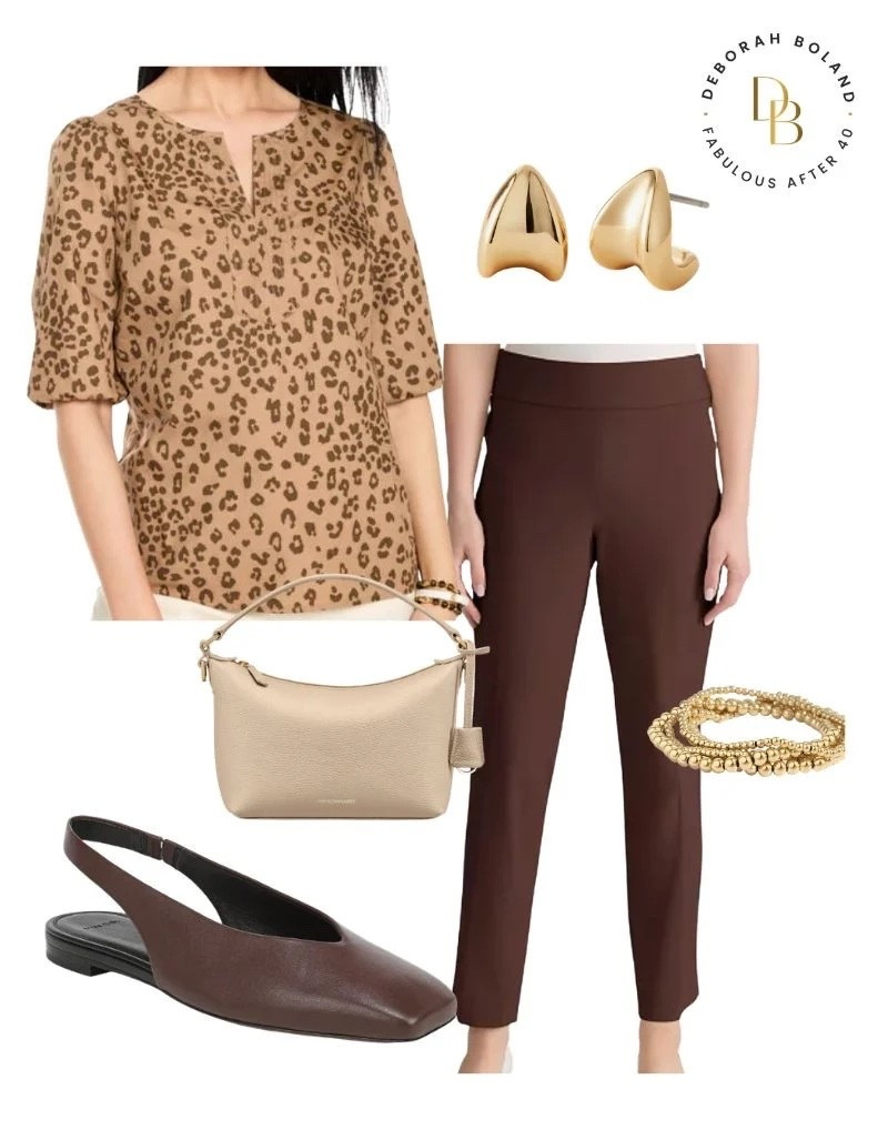Leopard print + rich brown tones = such a good combination 🤎🐆 I love how the leopard top adds just the right amount of personality, while the brown slacks and ballet flats keep the look classic and understated. An easy outfit that feels polished without being too dressed up—and one I’d happily wear on repeat!

#LTKSeasonal #LTKOver40 #LTKootd