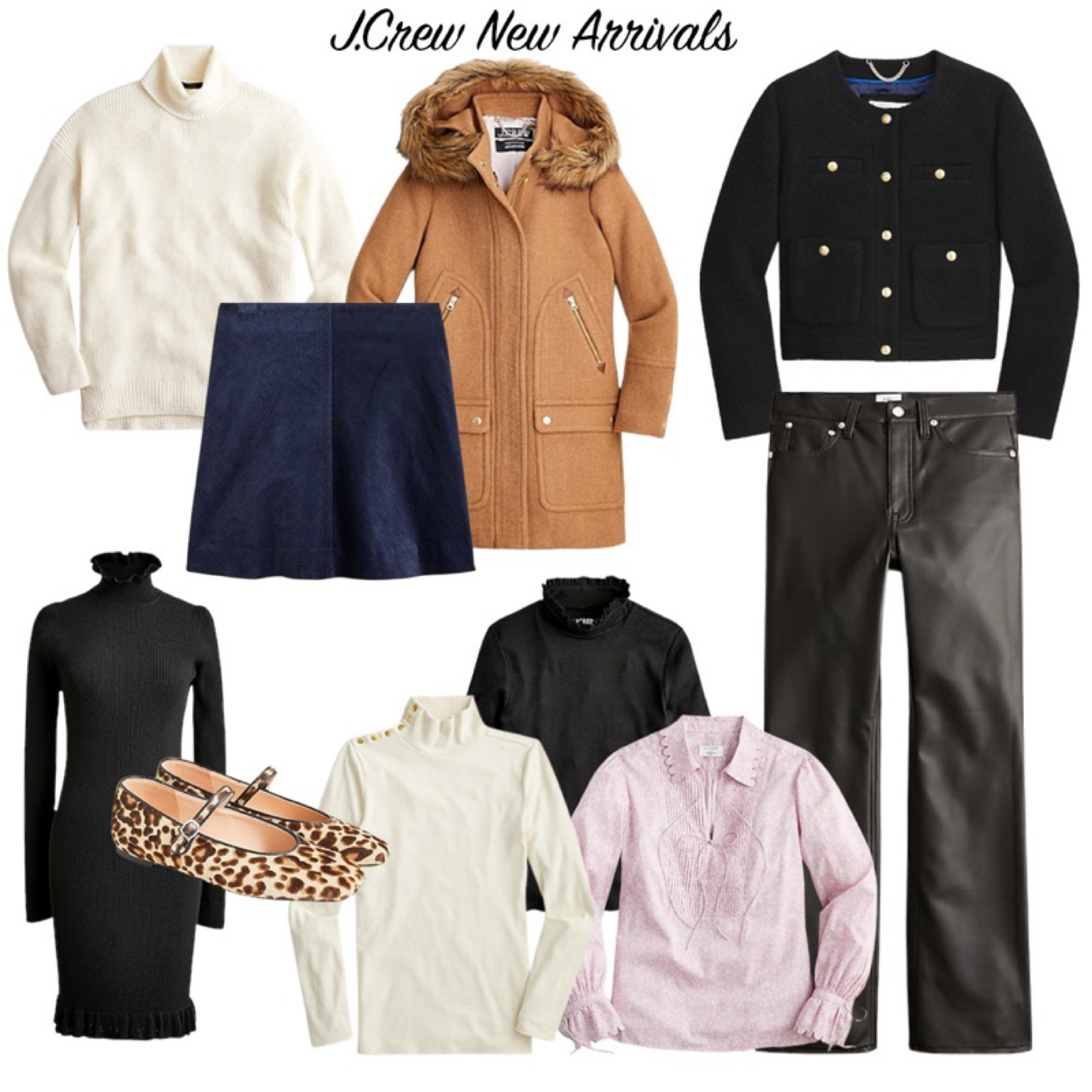 Jcrew new arrivals, fall outfit ideas, fall coat, sweater dress, leopard flats, leopard Mary Jane’s, blazer, faux leather pants, outfit ideas for thanksgiving 

#LTKshoecrush #LTKunder100 #LTKSeasonal